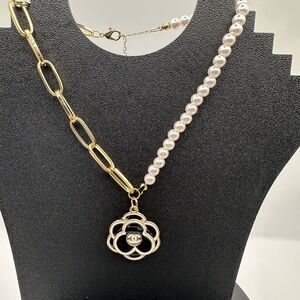 Gold & Pearl Camellia Pendant Necklace - Designer Inspired